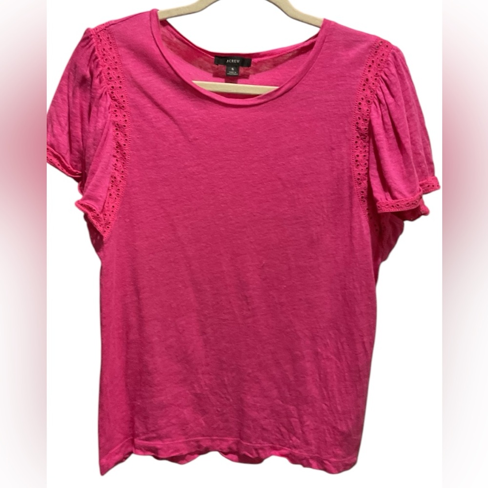 J. Crew 100% Linen Pink Flutter Sleeve Women's Top